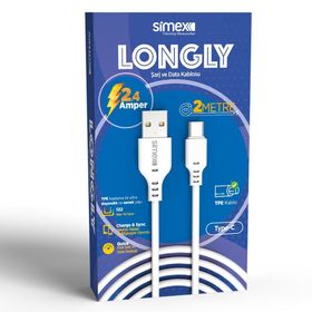 Simex Type C Spk-08 2 mt Longly Beyaz Data Kablosu