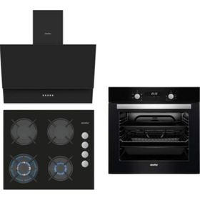 Simfer 8708 - 7337 - 3508 6 Fonksiyon Süper Siyah Cam 3'lü Ankastre Set