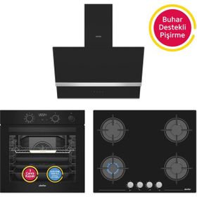 Simfer Steam Master 8244 - 3653 - 8738 Siyah 3'lü Ankastre Set