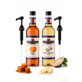 Simonelli 700 ml Karamel Aromalı + 700 ml Beyaz Çikolata Aromalı Kahve Şurubu