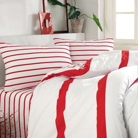 Simple Cote Blanc Line %100 Pamuk Kırmızı 240x220 cm Tek Kişilik Nevresim Takımı