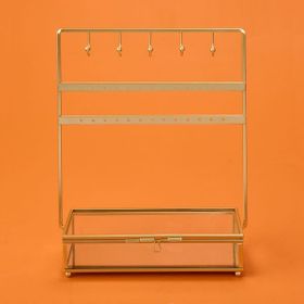 Simple Living 20x7x27 cm Altın Cam Sandıklı Metal Takı Askısı