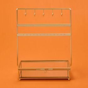 Simple Living 20x7x27 cm Altın Cam Sandıklı Metal Takı Askısı