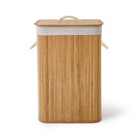 Simple Living 60 lt Bej Bambu Örme Çamaşır Sepeti