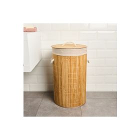 Simple Living 60 lt Bej Katlanır Yuvarlak Bambu Kirli Çamaşır Sepeti