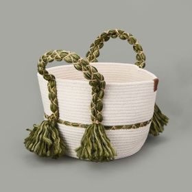 Simple Living Green Culture 25x21 cm Krem Yeşil Dekoratif Sepet