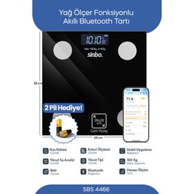 Sinbo SBS-4466 Siyah Yağ Ölçer Fonksiyonlu Akıllı Bluetooth Baskül