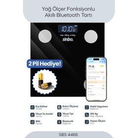 Sinbo SBS-4466 Siyah Yağ Ölçer Fonksiyonlu Akıllı Bluetooth Baskül