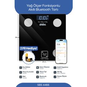 Sinbo SBS-4466 Siyah Yağ Ölçer Fonksiyonlu Akıllı Bluetooth Baskül