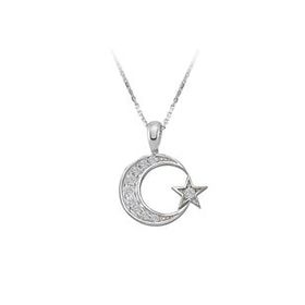 Sirius 0701P0048 Pırlanta Taşlı Ay Yıldız Kolye