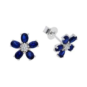 Sirius 0703E0005 Oval Safir ve Pırlanta Taşlı Menekşe Küpe
