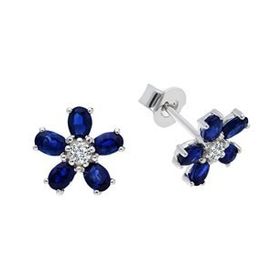 Sirius 0703E0005 Oval Safir ve Pırlanta Taşlı Menekşe Küpe