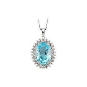 Sirius 0704P0057 Oval Mavi Topaz Taşlı Pırlanta Anturaj Kolye