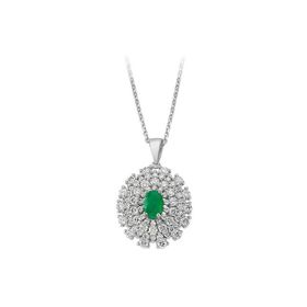 Sirius 0704P0096 Dört Sıra Pırlantalı ve Oval Zümrüt Taşlı Kolye