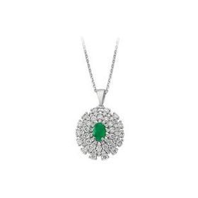 Sirius 0704P0096 Dört Sıra Pırlantalı ve Oval Zümrüt Taşlı Kolye
