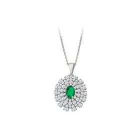 Sirius 0704P0096 Dört Sıra Pırlantalı ve Oval Zümrüt Taşlı Kolye