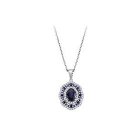 Sirius 0704P0130 Pırlanta ve Safir Taşlı Çiçek Dürbünü Kolye