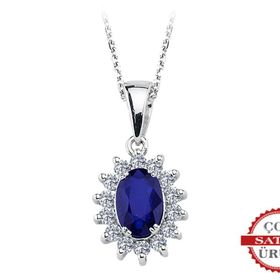 Sirius 0704P0163 Pırlanta ve Oval Safir Taşlı Anturaj Kolye