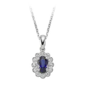 Sirius 0717P0023 Pırlanta ve Oval Safir Taşlı Anturaj Kolye