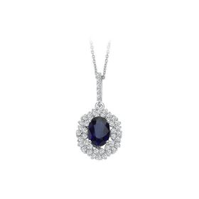 Sirius 0723P0028 Çift Sıra Pırlanta ve Oval Safir Taşlı Anturaj Kolye