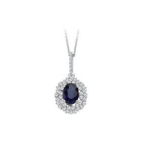 Sirius 0723P0028 Çift Sıra Pırlanta ve Oval Safir Taşlı Anturaj Kolye