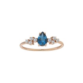 Sirius Pırlanta ve London Blue Topaz Su Damlası Kırmızı Altın Yüzük