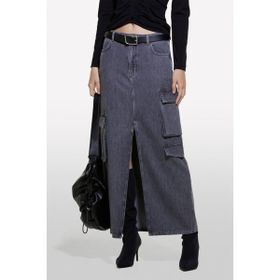 Sisley 324A4AGWL0025 Siyah Önü Yırtmaçlı Uzun Kadın Etek