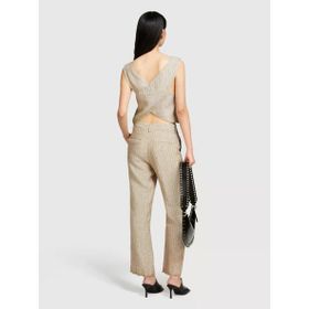 Sisley 324P5NTHLH015 Siyah Keten Çizgili Kare Yaka Askılı Kadın Bluz