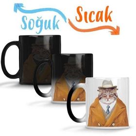 Şişman Süslü Cats Kedi Sihirli Porselen Kupa