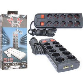 Sistem 2000 Siyah 5+5 2 mt Kablolu Anahtarlı Grup Priz