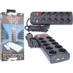 Sistem 2000 Siyah 5+5 2 mt Kablolu Anahtarlı Grup Priz