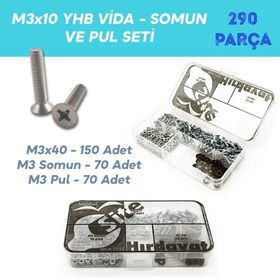 Site Hırdavat M3x10 YHB 290 Parça Vida Somun ve Pul Seti