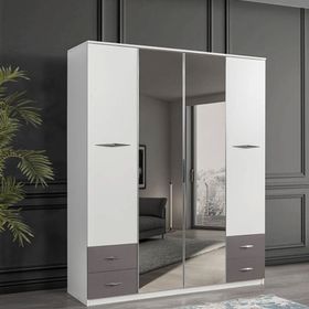 Sivas Gözde Mobilya E854BELLA Bella 170x55x210 cm Aynalı Çekmeceli 4 Kapılı Gardrop