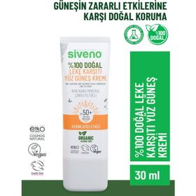 Siveno 100 Doğal Leke Karşıtı Aydınlatıcı Çinko Mineral Filtre UVA UVB SPF50+ 30 ML Yüz Güneş Kremi
