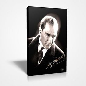 Siyah Beyaz Atatürk İmzalı Kaliteli 45x30 cm Kanvas Tablo