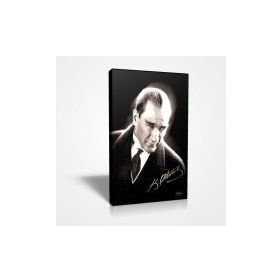 Siyah Beyaz Atatürk İmzalı Kaliteli 45x30 cm Kanvas Tablo