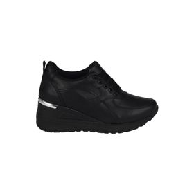 Siyah Dolgu Topuklu Sneaker Pily Bağcıklı Spor Ayakkabı