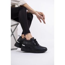 Siyah Dolgu Topuklu Sneaker Pily Bağcıklı Spor Ayakkabı