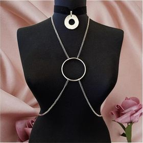 Siyah Kadife Choker İkili Kadın Vücut Zinciri