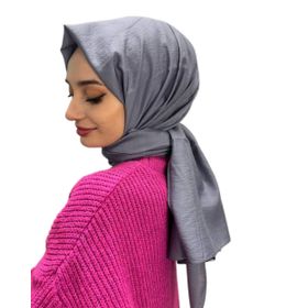 Siyane Scarf Kendinden Kırışık Kumaş Tek Renk Jazz Gri Şal
