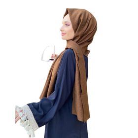 Siyane Scarf Kendinden Kırışık Kumaş Tek Renk Jazz Kahverengi Şal
