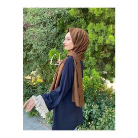 Siyane Scarf Kendinden Kırışık Kumaş Tek Renk Jazz Kahverengi Şal
