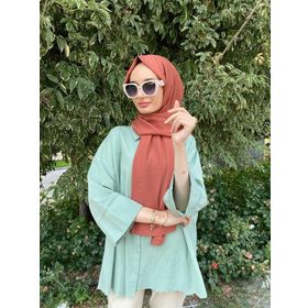 Siyane Scarf Kendinden Kırışık Kumaş Tek Renk Jazz Kiremit Şal