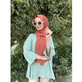 Siyane Scarf Kendinden Kırışık Kumaş Tek Renk Jazz Kiremit Şal
