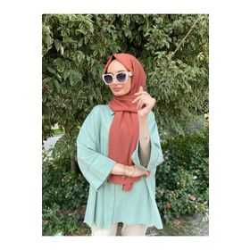 Siyane Scarf Kendinden Kırışık Kumaş Tek Renk Jazz Kiremit Şal