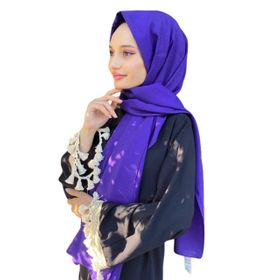Siyane Scarf Kendinden Kırışık Kumaş Tek Renk Jazz Mor Şal