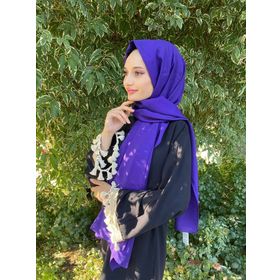 Siyane Scarf Kendinden Kırışık Kumaş Tek Renk Jazz Mor Şal