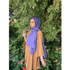 Siyane Scarf Kendinden Kırışık Kumaş Tek Renk Jazz Mor Şal