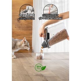 Siyempi Gri 2300 ml Çift Contalı Kedi Maması Saklama Kabı