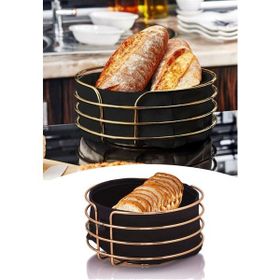 Sizin Sepetiniz Yuvarlak Metal Gold Ekmeklik Siyah Kumaş Lüx Dekoratif Ekmek Sepeti